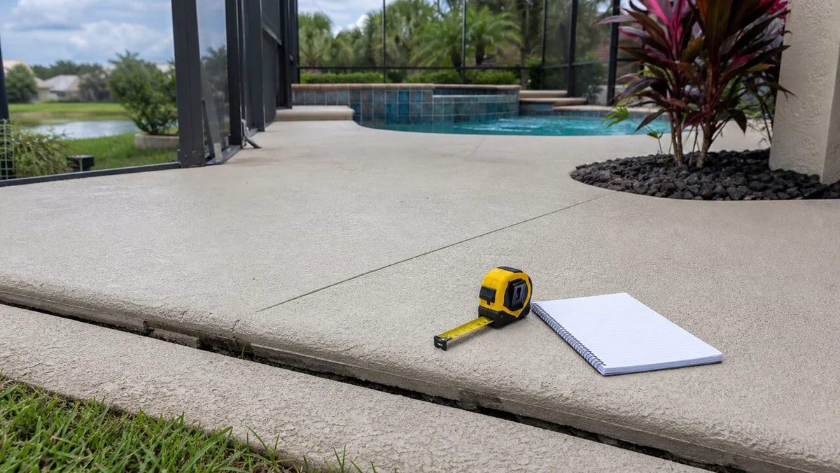 Pool deck slab detail prepared for a concrete lifting project in Volusia County